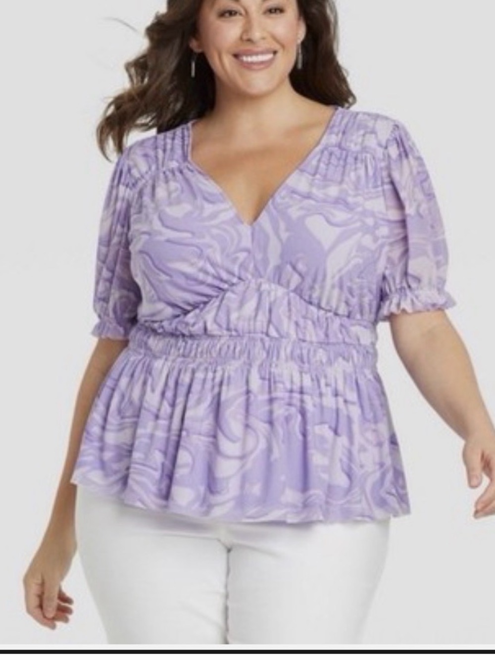 Ava & Viv Lavender Swirl Peplum V-Neck Blouse